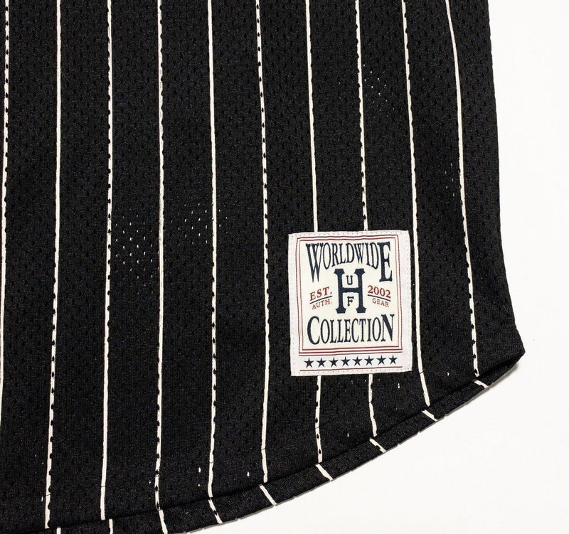 HUF Baseball Jersey Men's Medium Black Pinstripe Worldwide Collection Bronx Mesh