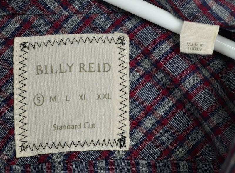 Billy Reid Men's Small Standard Cut Red Navy Gray Plaid Long Sleeve Shirt