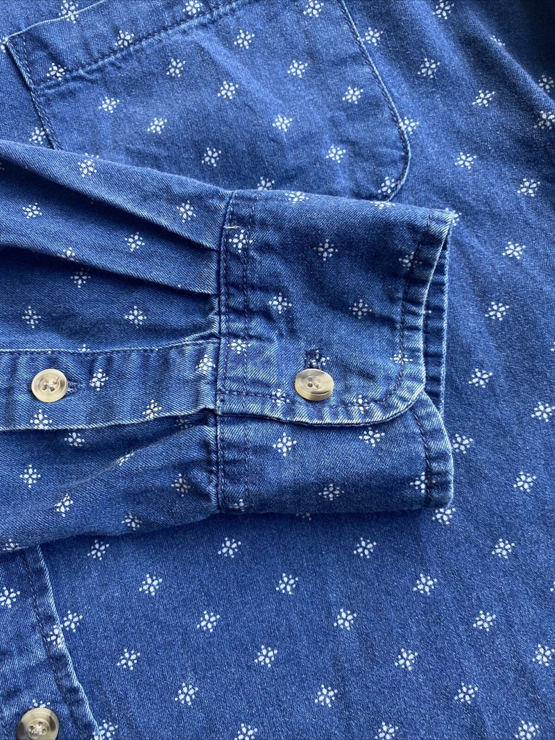 Marine Layer Men's Medium Indigo Blue Star Dot Geometric Button-Front Shirt
