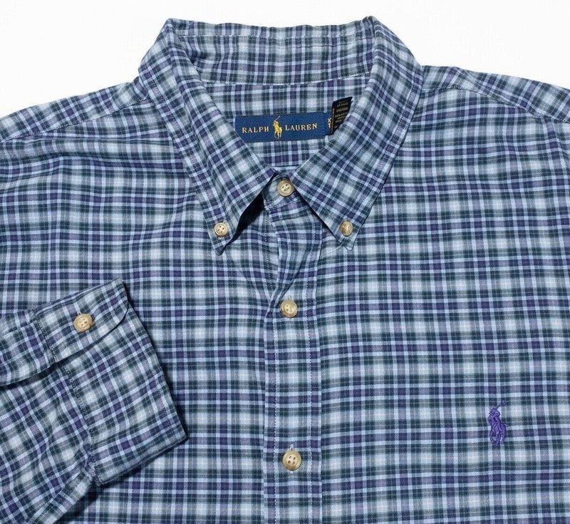 Polo Ralph Lauren XXL Shirt Men's Long Sleeve Blue Check Button-Down Pony Logo