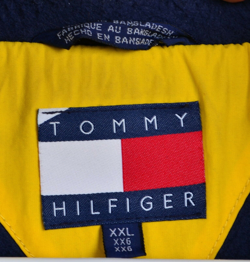 Vintage 90s Tommy Hilfiger Men's 2XL Yellow Fleece Lined Flag Logo Hooded Jacket