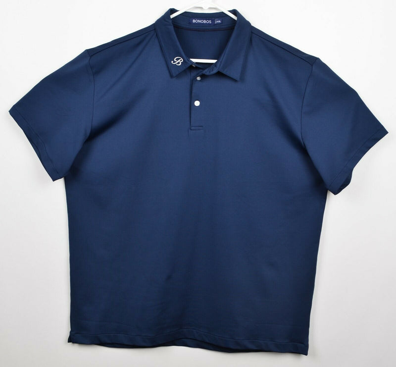 Bonobos Men's Sz 2XL Solid Navy Blue Logo Collar Polyester Golf Polo Shirt