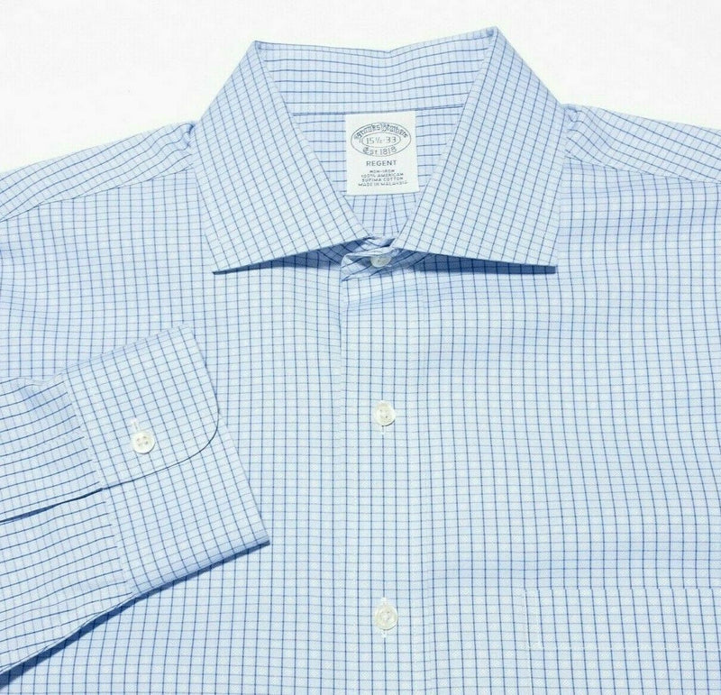 Brooks Brothers Regent Dress Shirt Blue Check Spread Non-Iron Men's 15.5-33