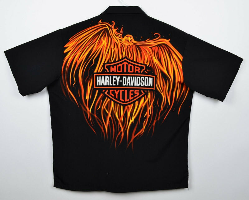 Harley-Davidson Men's Sz Large Flames Phoenix Bird Biker Polyester Camp Shirt