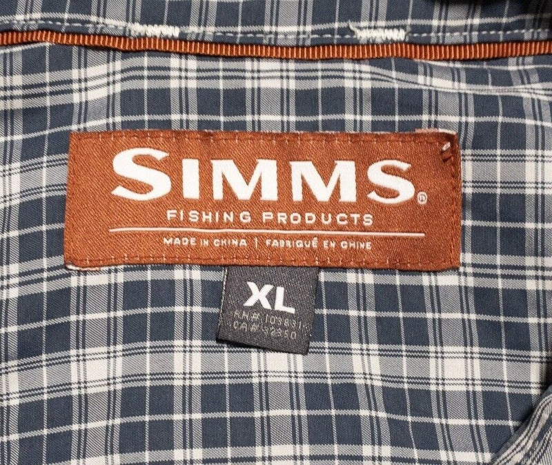 Simms Fishing Shirt XL Men's Nylon Blend Long Sleeve Blue Plaid Wicking Stretch