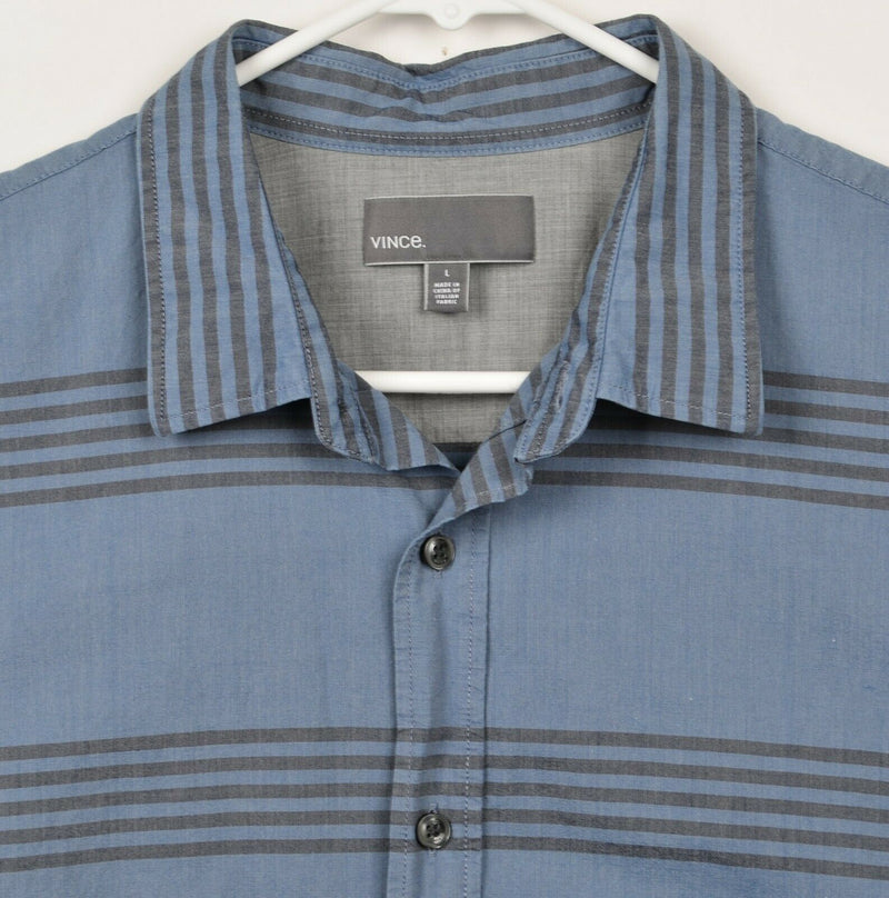 VINCE. Men's Sz Large Blue Striped Short Sleeve Button-Front Casual Shirt