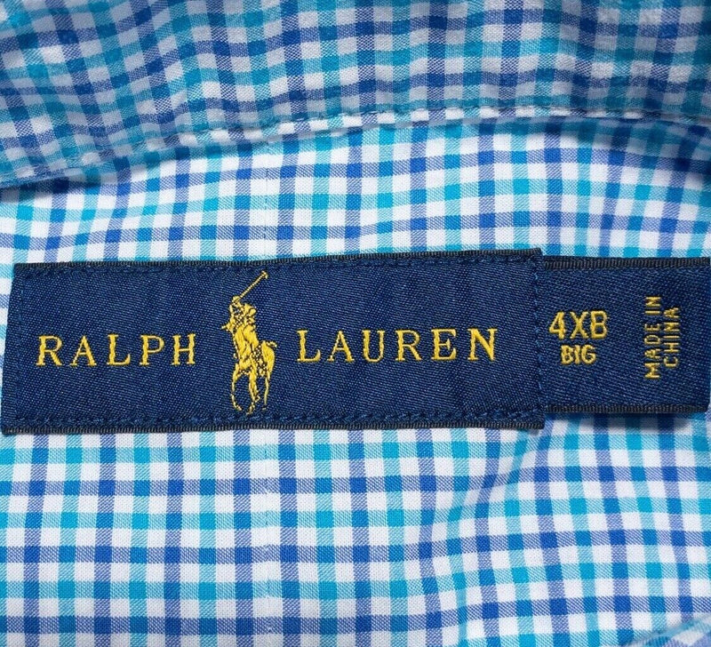 Polo Ralph Lauren 4XB Long Sleeve Men's Shirt Blue Check Big & Tall 4XL Big