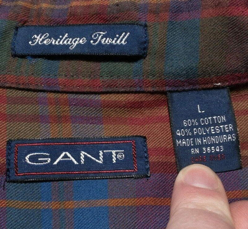GANT Heritage Twill Orange Red Blue Plaid Button-Down Shirt Men's Large