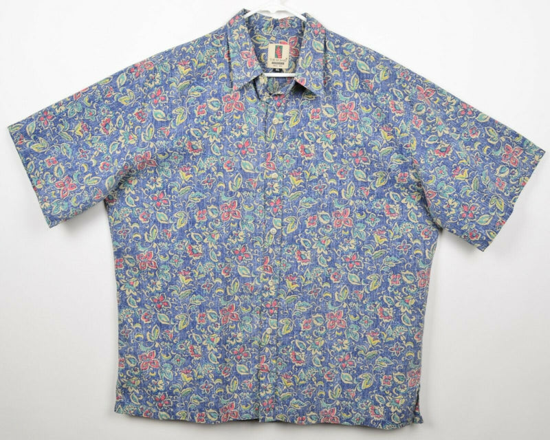 Tori Richard Men's XL Floral Blue Cotton Poly Blend Hawaiian USA Aloha Shirt