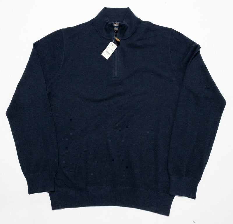 Brooks Brothers Men XL Cotton Cashmere Blend Navy Blue 1/4 Zip Pullover Sweater