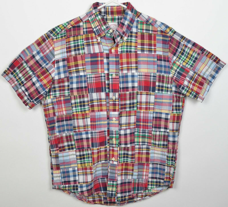 Brooks Brothers Men's Medium Patchwork Plaid Red Green Quilted Button-Down Shirt