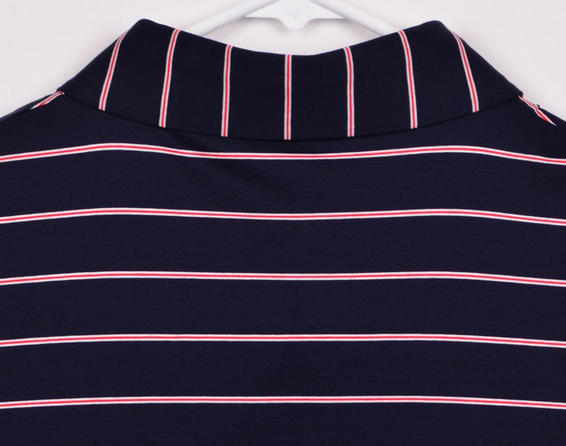 FootJoy 1857 Men's Sz Large Navy Blue Striped Cotton Spandex Golf Polo Shirt