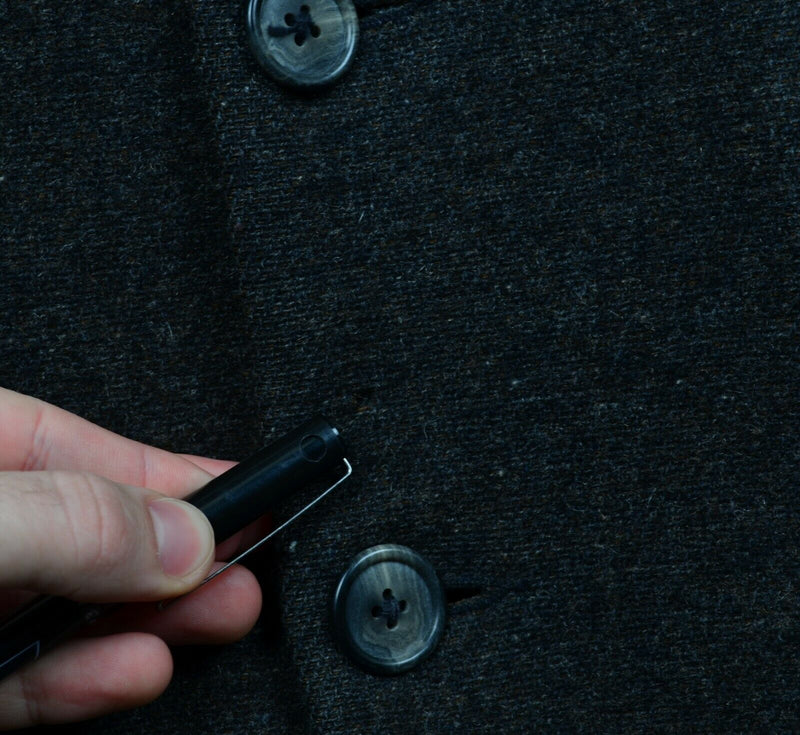 Vintage J. Peterman Men's XL Wool Blend Peacoat Overcoat Gray Button-Front Coat