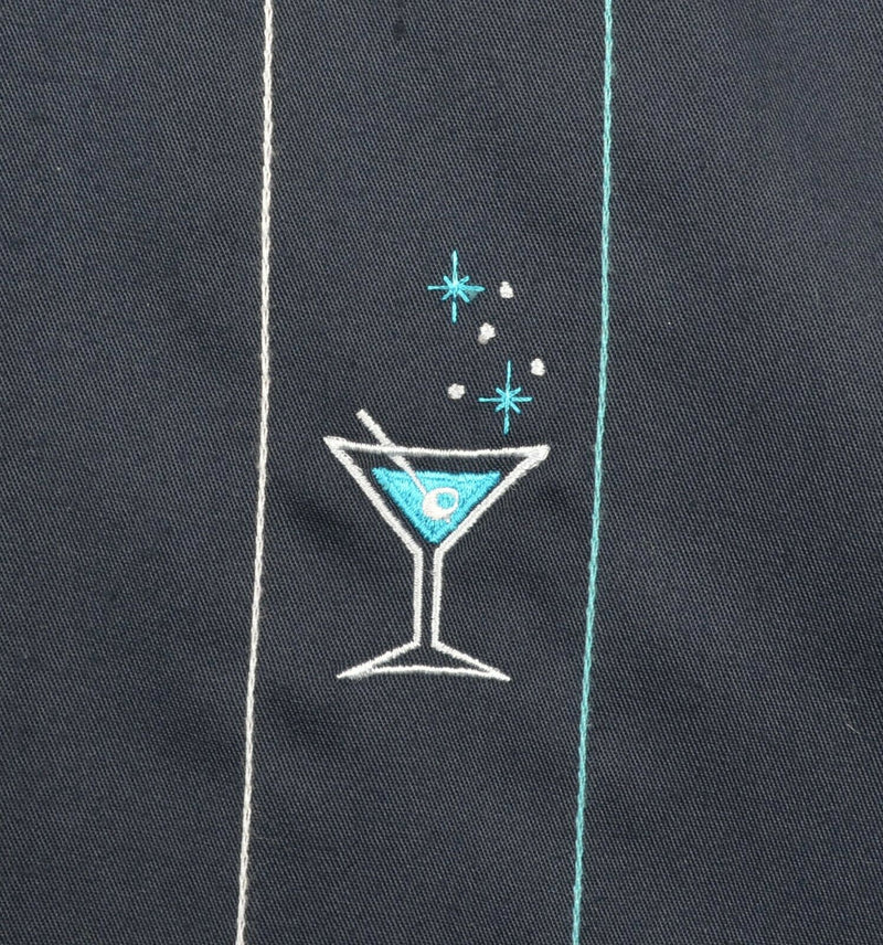 Vtg Steady Last Call Men Sz XL Embroidered Martini Rayon Lounge Rockabilly Shirt