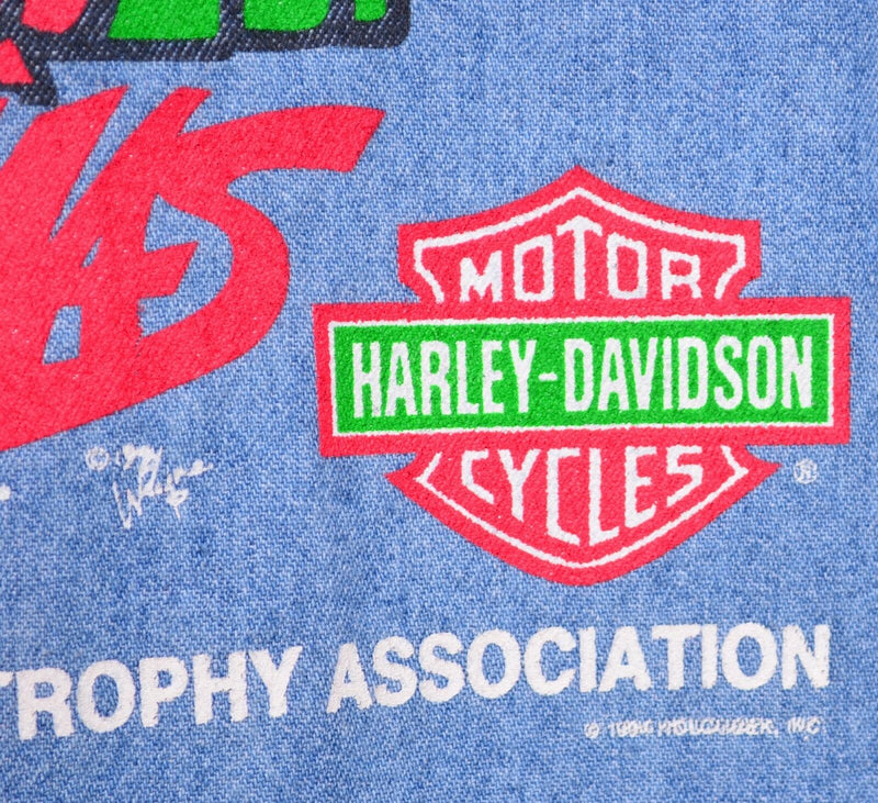 Vintage Harley-Davidson Men's Large Christmas Santa Denim Pearl Snap Staff Shirt