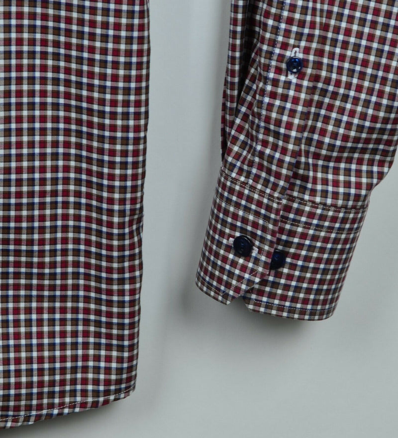Eton Contemporary Men's Sz 17.5 XL Red Plaid Check Spread Collar Dress Shirt