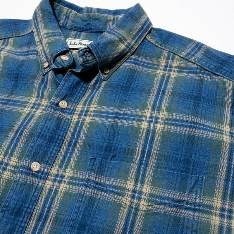 L.L. Bean Shirt USA Vintage 90s Button-Down Blue Plaid Men's XLT (XL Tall)