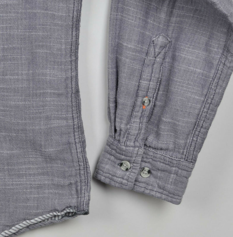 Carbon 2 Cobalt Men's Large Button-Front Gray Distressed Pockets Flannel Shirt