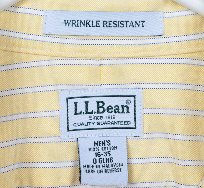 L.L. Bean Men's 16-35 Wrinkle Resistant Yellow Striped Button-Down Dress Shirt