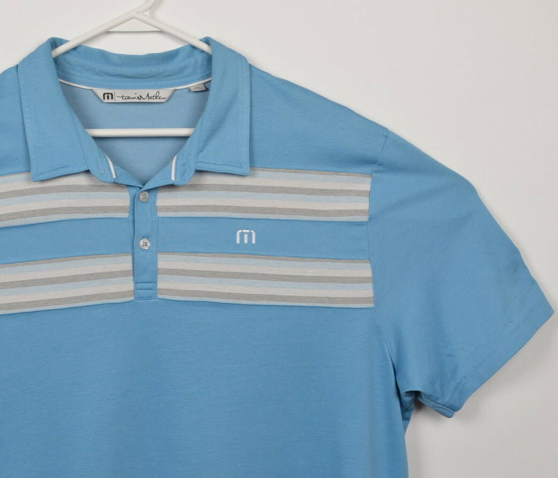 Travis Mathew Men's 2XL Blue Striped Pima Cotton Poly Blend Golf Polo Shirt