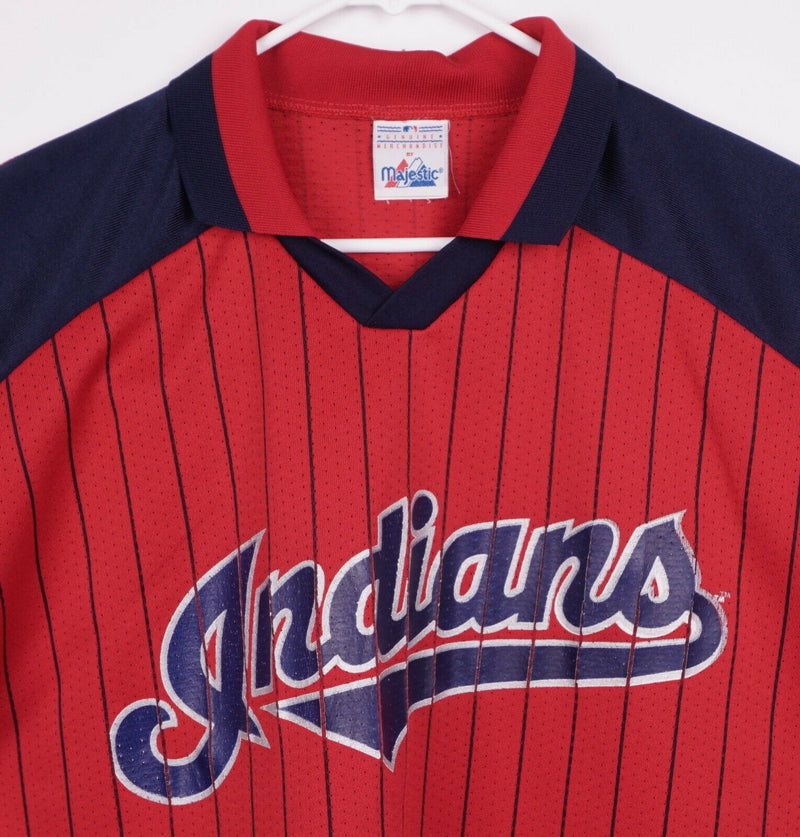 Vtg Cleveland Indians Men's Large Majestic Red Navy Pinstriped Baseball Jersey