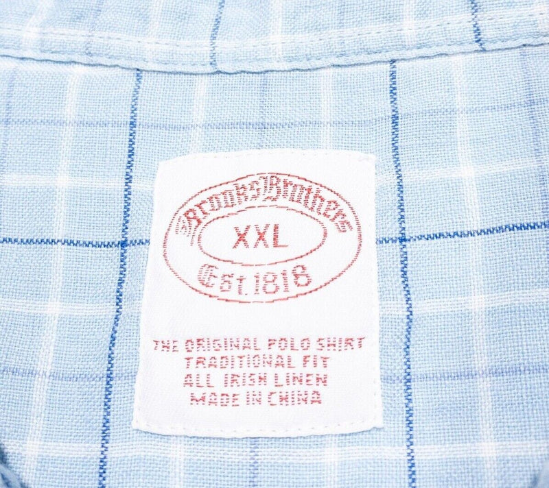 Brooks Brothers Irish Linen Shirt 2XL Men's Light Blue Plaid Check Button-Down