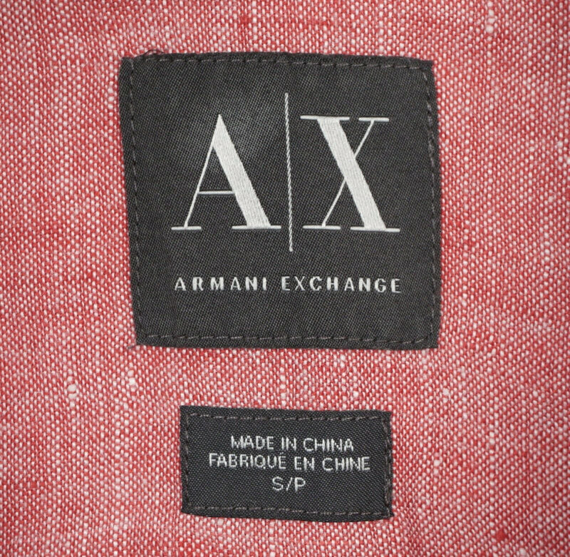 Armani Exchange A|X Men's Small 100% Linen Solid Red/Pink Button-Front Shirt