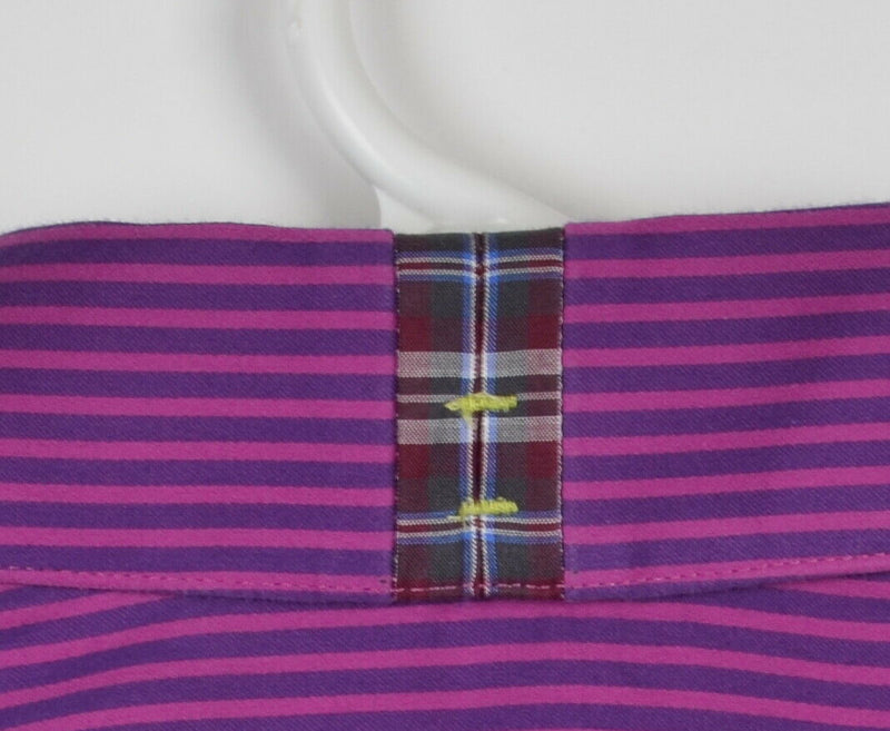 Robert Graham X Men's Large Flip Cuff Purple Pink Striped Button-Front Shirt