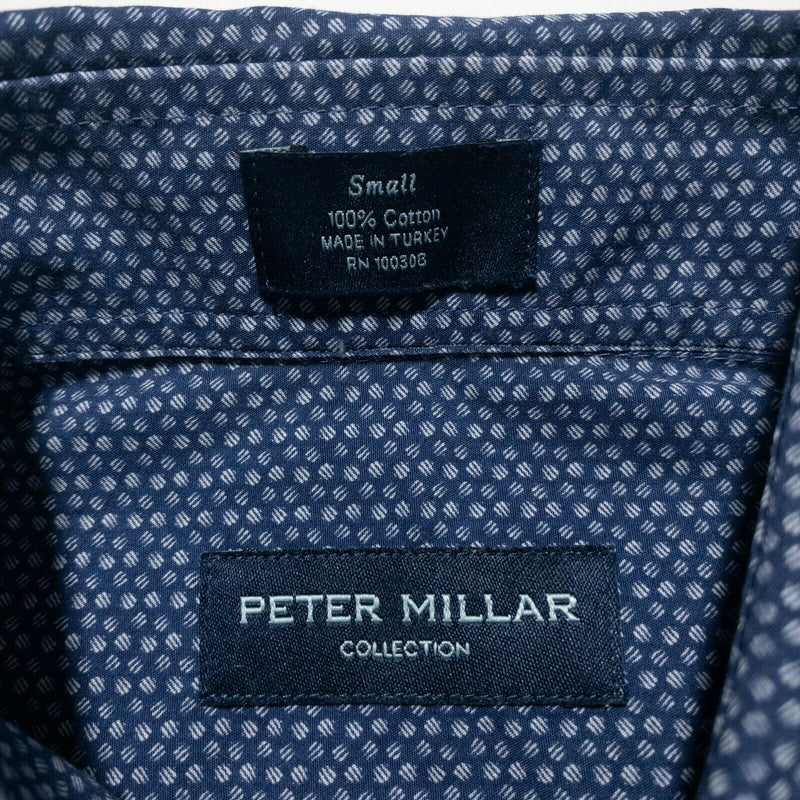 Peter Millar Collection Men's Small Blue White Polka Dot Button-Front Shirt