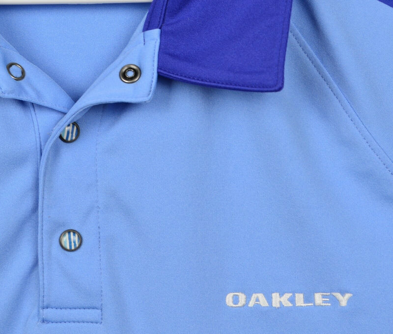 Oakley Men's Sz Large Pearl Snap Blue Geometric Hydrolix Golf Polo Shirt
