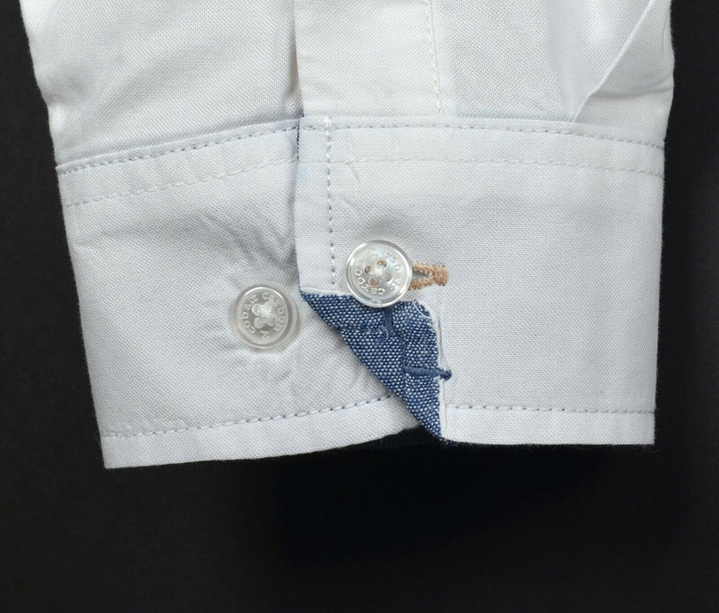 Carbon 2 Cobalt Men's Sz Large Solid White Blue Chambray Cuff Button-Front Shirt