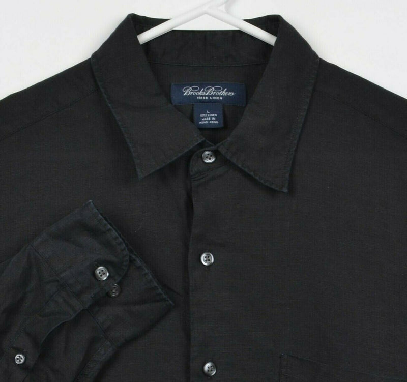 Brooks Brothers Men's Large 100% Irish Linen Solid Black Button-Front Shirt