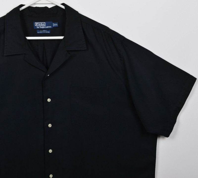 Polo Ralph Lauren Men's 2XL Silk Blend Caldwell Solid Black Button-Front Shirt