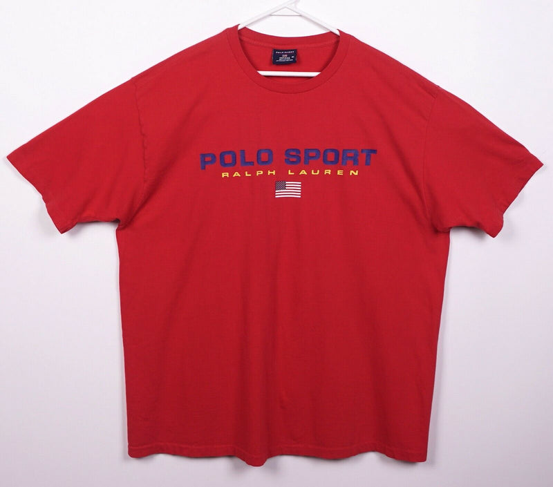 Vintage 90s Polo Sport Ralph Lauren Men's XL Flag Solid Red Spell Out T-Shirt