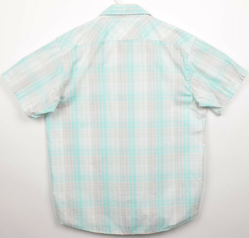 Simms Fishing Men's Medium Blue Gray Plaid Cotton Polyester Button-Front Shirt