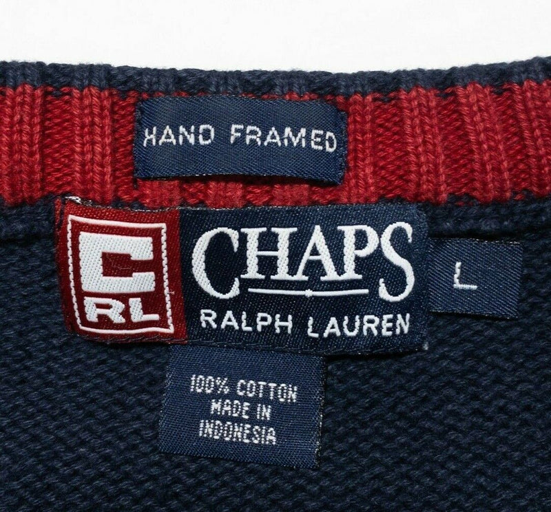 Vintage Chaps Ralph Lauren Sweater Large Hand Framed USA Flag Knit Pullover