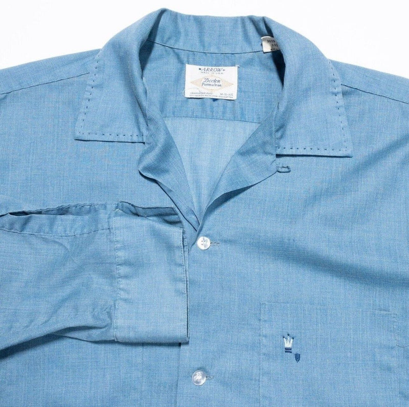 Vintage 60s Arrow Decton Shirt Medium Men's Loop Collar Sanforized Blue Camp Ivy