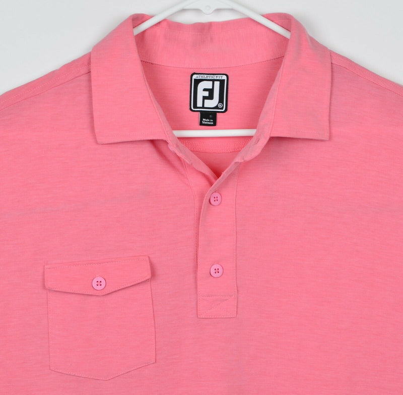 FootJoy Men's Sz XL Athletic Fit Salmon Pink Pocket Golf Polo Shirt