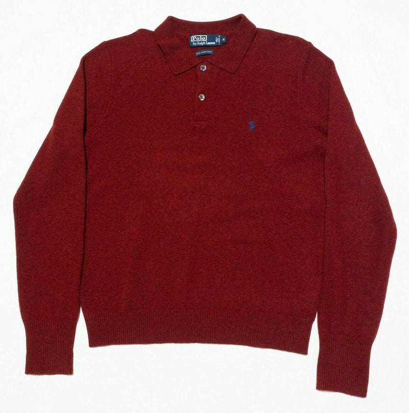 Polo Ralph Lauren Sweater Men's Medium Lambswool Collared Red Knit