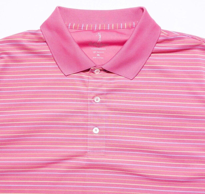 Bobby Jones Polo 2XL Men's Performance Shirt Golf Pink Striped Wicking