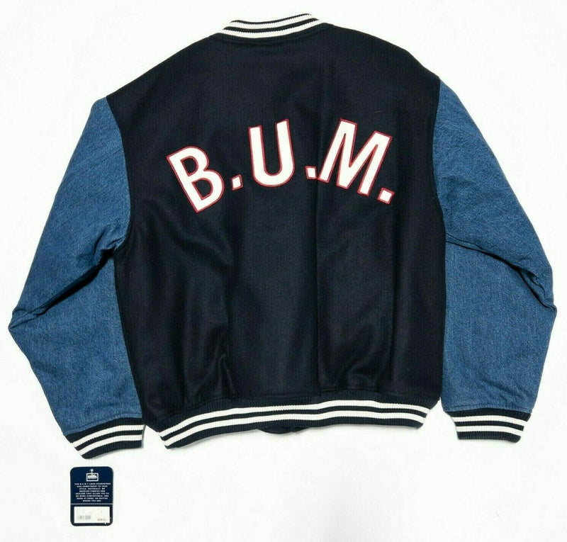 B.U.M. Equipment Varsity Bomber Denim Wool Snap Vintage 90s Jacket Men's Large