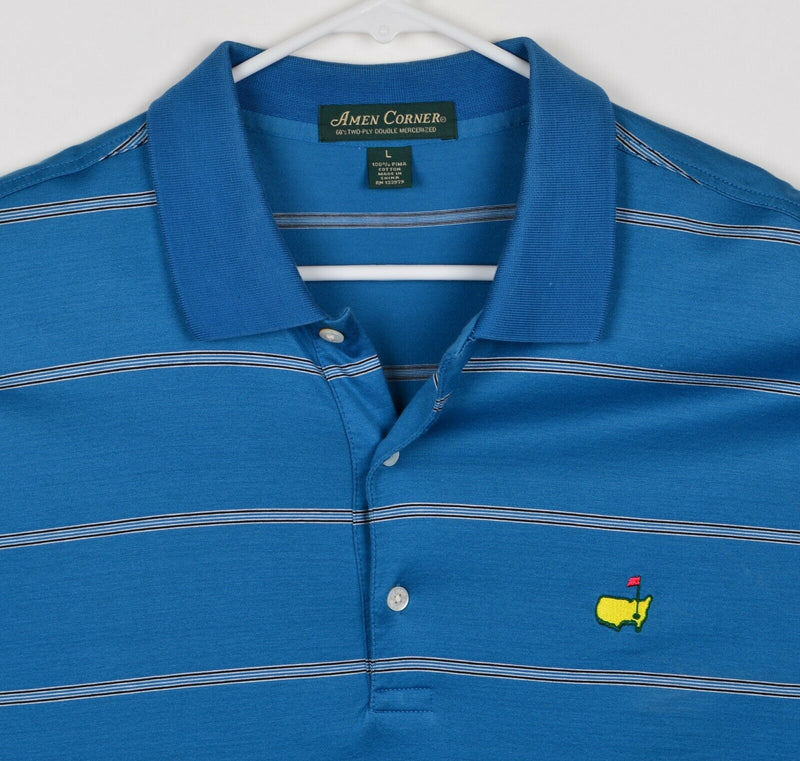 Amen Corner Men's Sz Large Masters Golf Blue Striped Pima Cotton Polo Shirt