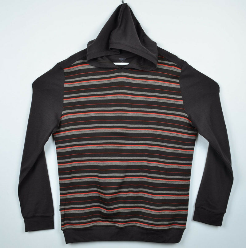 Icebreaker Merino Men's Large 100% Merino Wool Brown Striped Hooded Sweater