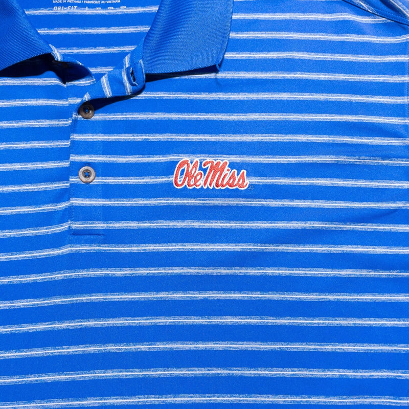 Ole Miss Rebels Nike Golf Shirt Men's 2XL Blue Striped Wicking Stretch College