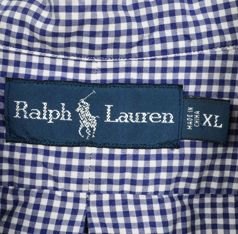 Polo Ralph Lauren Men's XL Navy Blue White Gingham Check Button-Down Shirt