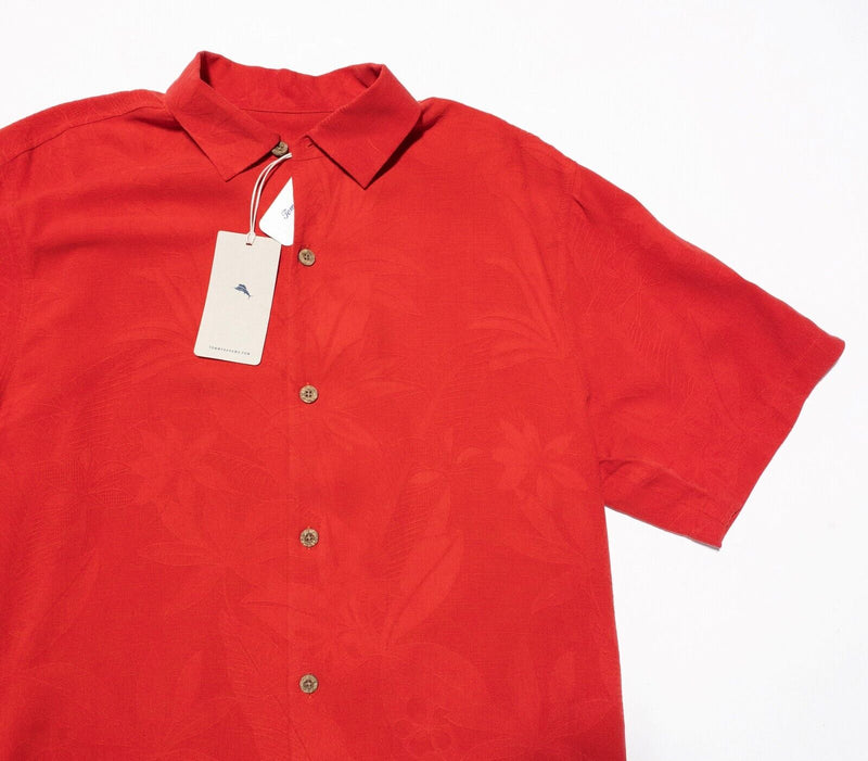 Tommy Bahama Hawaiian Shirt Silk Medium Men's Red Floral Textured Aloha Camp