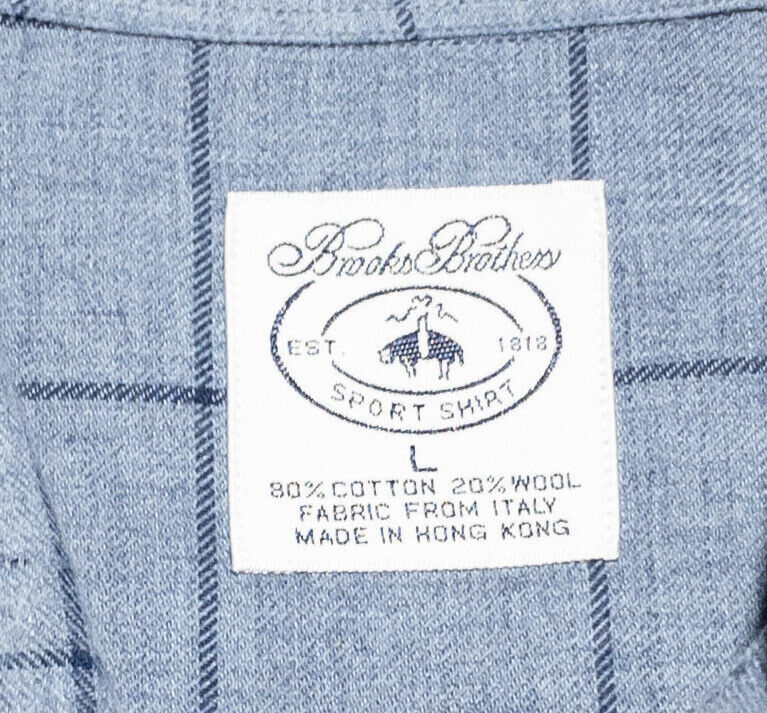 Brooks Brothers Flannel Shirt Men's Large Wool Blend Long Sleeve Blue Plaid