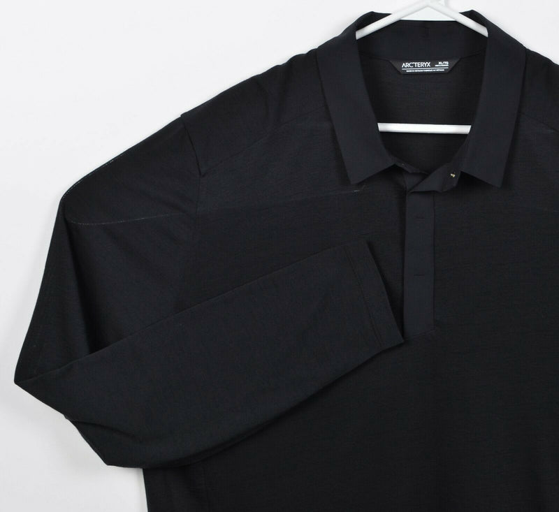 Arc'teryx Men XL Solid Black Snap Collar Merino Wool A2B Long-Sleeve Polo Shirt