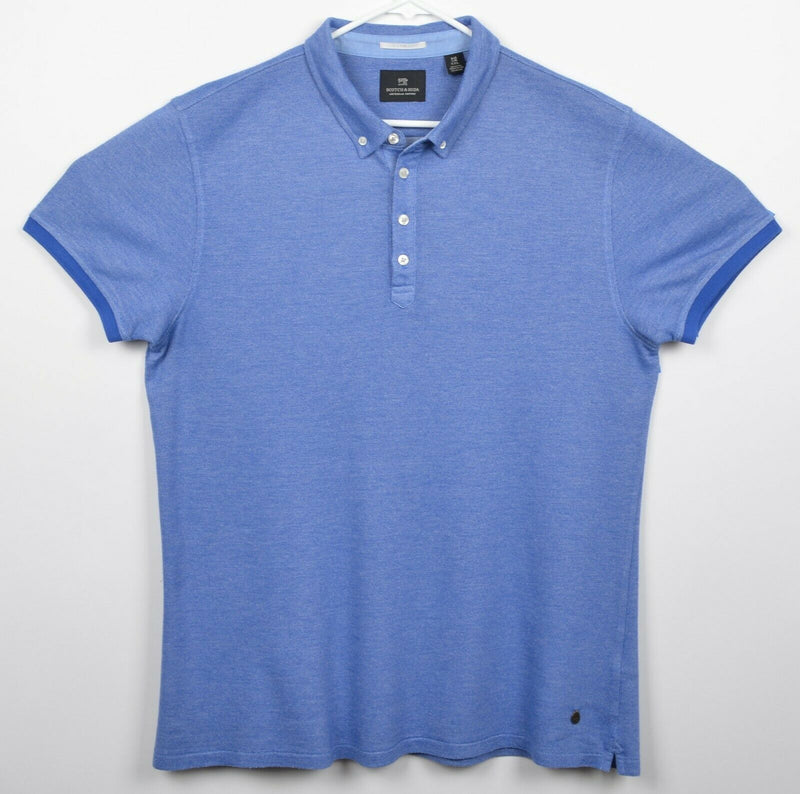Scotch & Soda Men's 2XL Heather Blue Cotton Poly Blend Button-Down Polo Shirt
