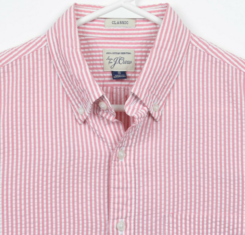 J. Crew Men's Small Seersucker Pink Pinstripe S/S Classic Button-Down Shirt